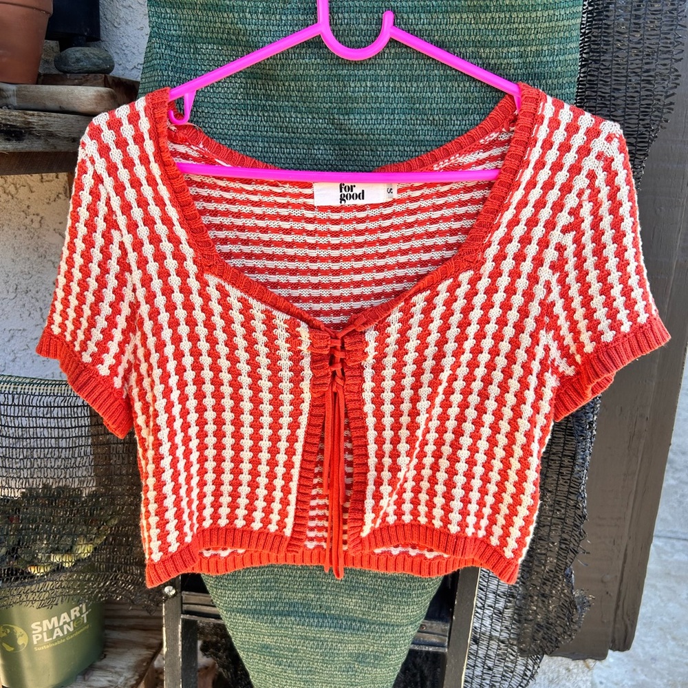Red and White Striped Knit Top